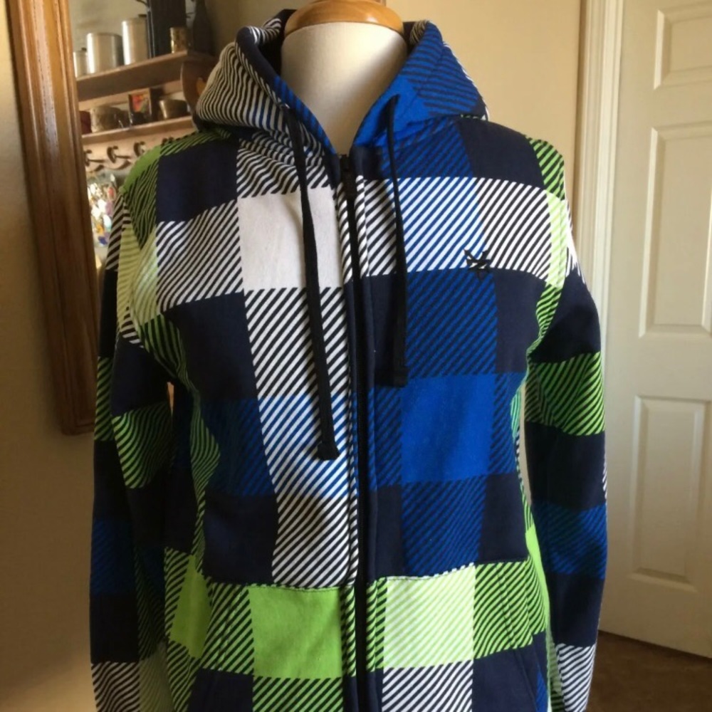 Mens Zoo York Lined Hoodie Sharp Green Plaid Small Retail $65